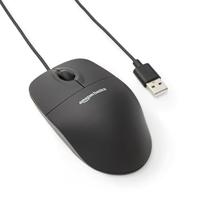Amazon Basics 3-Button USB Wired Mouse – Optical Tracking & Scroll Wheel | Standard, Black