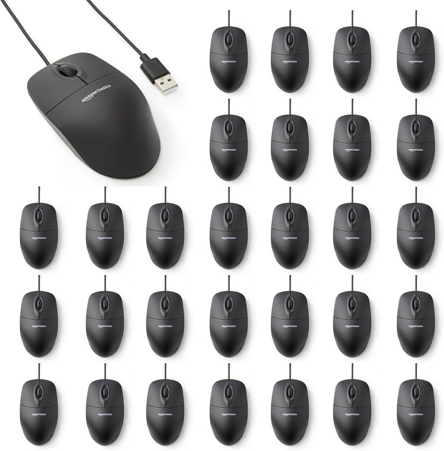 Amazon Basics 3-Button USB Wired Mouse – Optical Tracking & Scroll Wheel | Standard, Black