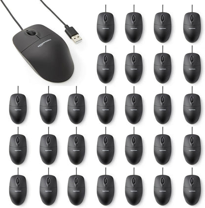 Amazon Basics 3-Button USB Wired Mouse – Optical Tracking & Scroll Wheel | Standard, Black